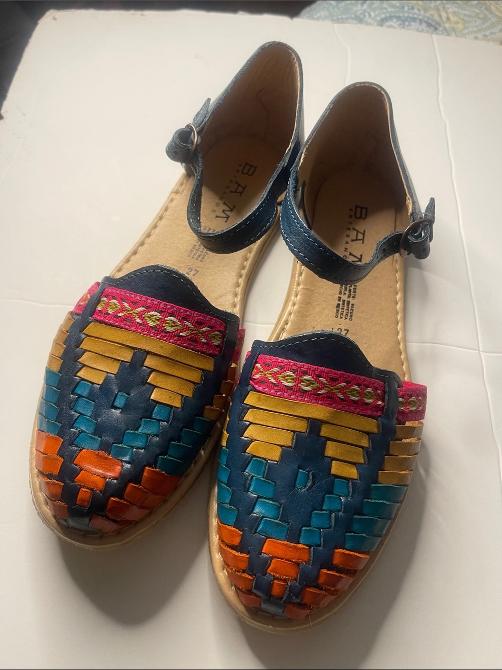 Women's Multicolor Woven Huarache Flats - Navy, Teal & Orange